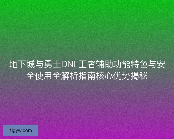 地下城与勇士DNF王者辅助功能特色与安全使用全解析指南核心优势揭秘