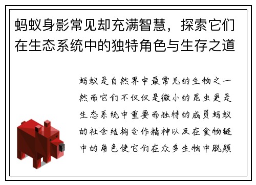 蚂蚁身影常见却充满智慧，探索它们在生态系统中的独特角色与生存之道